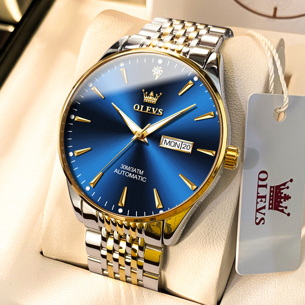 Two Tone Strap-Blue Dial Gold Trim