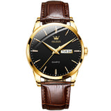 Brown Strap-Black Dial Gold Trim