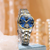 Two Tone Strap-Blue Dial Gold Trim