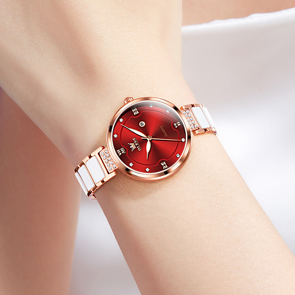 Two Tone Strap-Red Dial Rose gold Trim