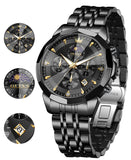 OLEVS 3673 Watches For Men Business Dress Luxury Casual Chronograph Multifunction Analog Quartz Stainless Steel Waterproof Luminous Moon Phase Date Men Wrist Watches Reloj Para Hombre