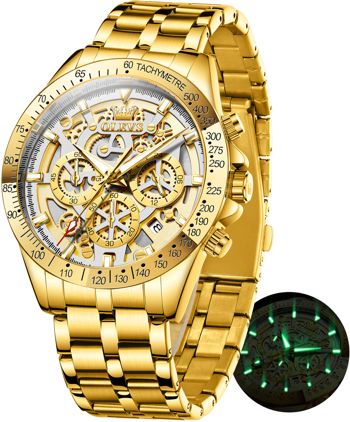 OLEVS Watches for Man 9913 Golden White