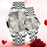 OLEVS 9931 Couple Watches His and Her Fashion Dresse Romantic Set Pair Matching Stainless Steel Strap Luminous Waterproof Wrist Watch