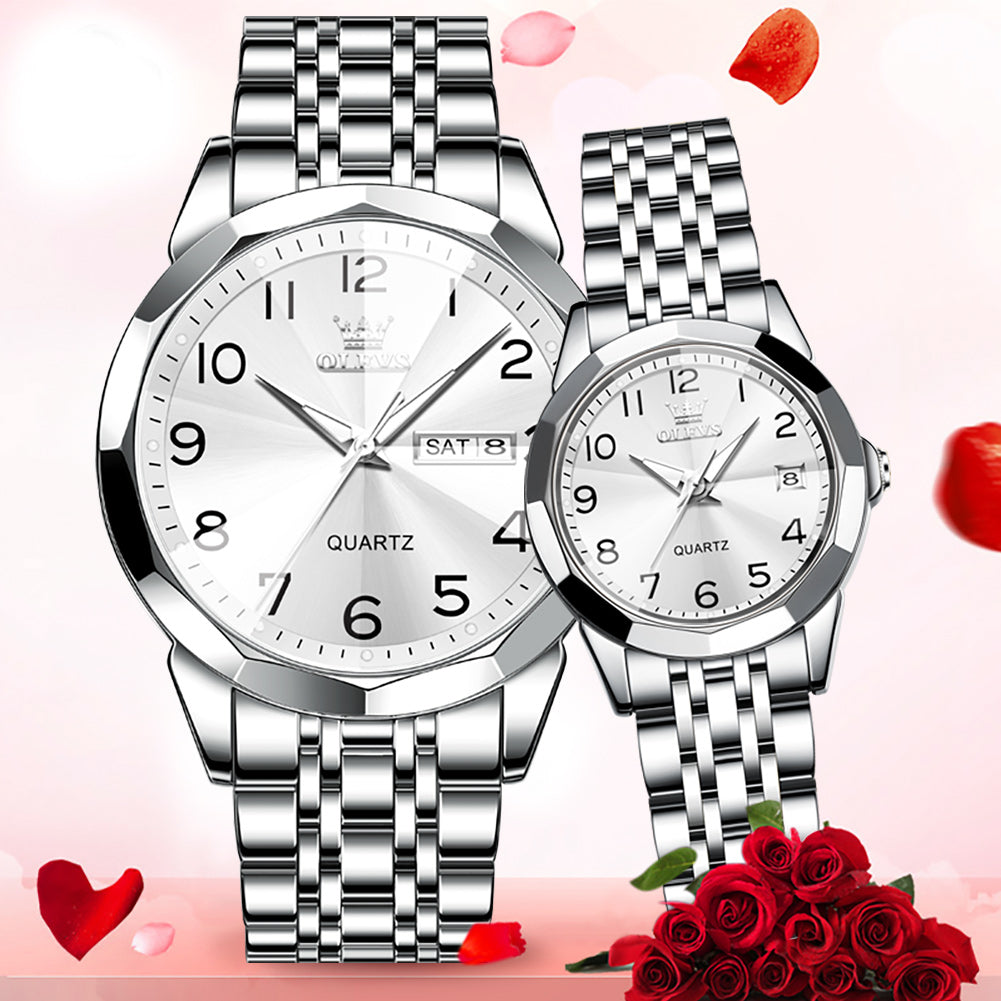 OLEVS 9970Couple Watch Valentines Couple Matching Watches His and Her Couple Set Wrist Watch Men and Women Lovers Wedding Waterproof Romantic Gifts Set of 2