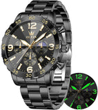 OLEVS 3678 Watches for Men Luxury Dress Chronograph Analog Quartz Gold Plated Stainless Steel Moon Phase Waterproof Luminous Date Fashion Mens Wrist Watches Reloj Para Hombre