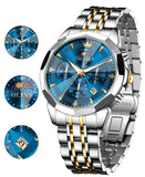 OLEVS 3673 Watches For Men Business Dress Luxury Casual Chronograph Multifunction Analog Quartz Stainless Steel Waterproof Luminous Moon Phase Date Men Wrist Watches Reloj Para Hombre