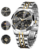 OLEVS 3673 Watches For Men Business Dress Luxury Casual Chronograph Multifunction Analog Quartz Stainless Steel Waterproof Luminous Moon Phase Date Men Wrist Watches Reloj Para Hombre