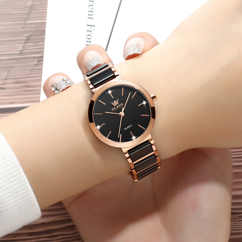 Two Tone Strap-Black Dial Rose gold Trim