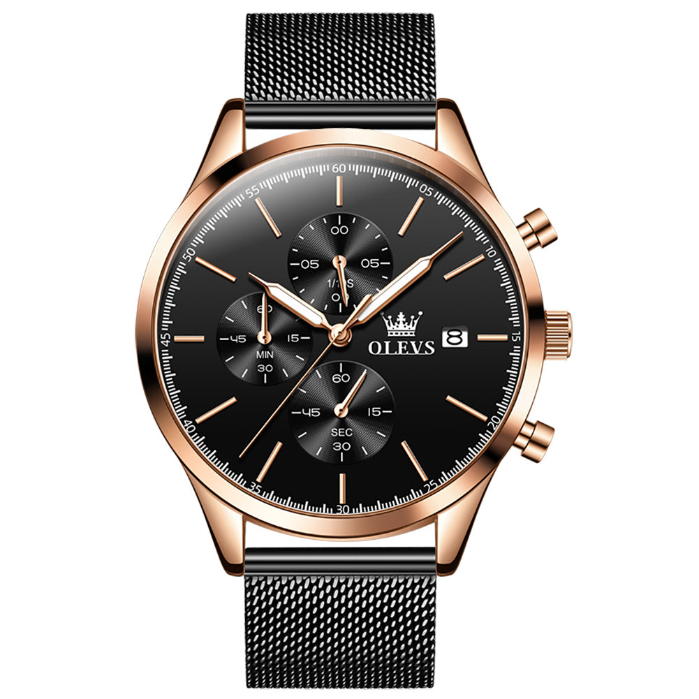 Black Strap-Black Dial Rose gold Trim