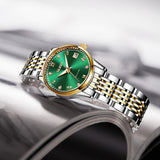 Two Tone Strap-Green Dial Gold Trim