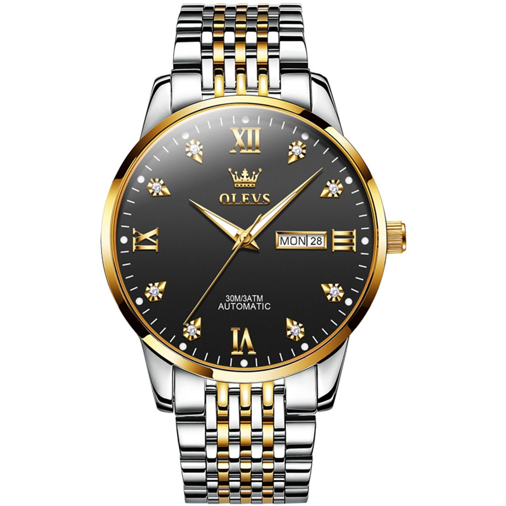 Two Tone Strap-Black Dial Gold Trim