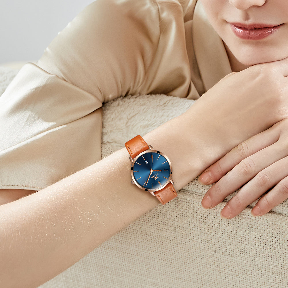 Orange Strap-Blue Dial Rose Trim