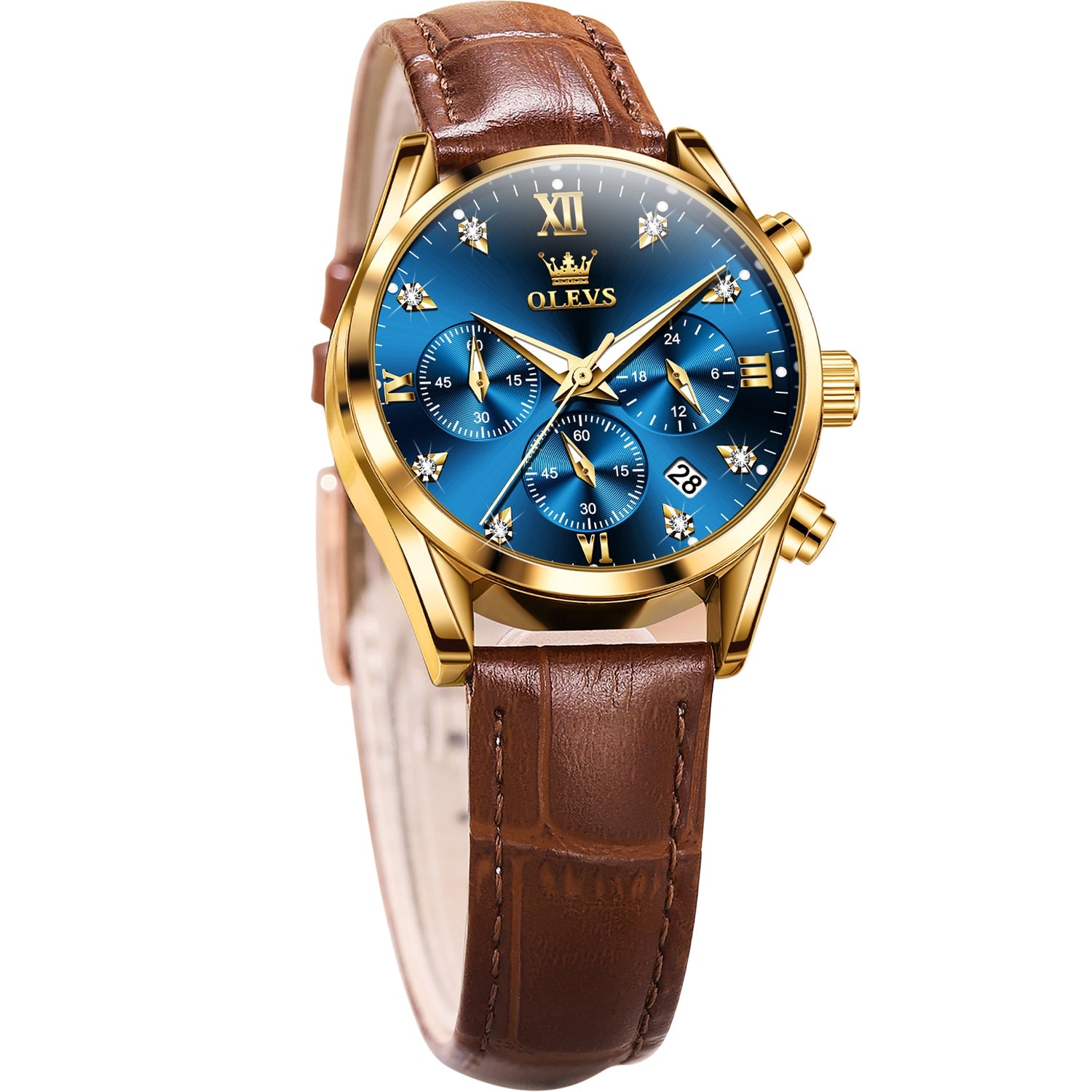  Brown Strap - Blue Dial Gold Trim