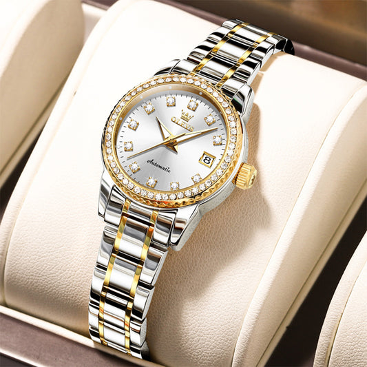 OLEVS 7003 Automatic Watches for Women Stainless Steel Durable Women's Watches Waterproof Business Womens Luxury Watches Fashion Luminous Date Self Winding Watches for Women Reloj para Mujer