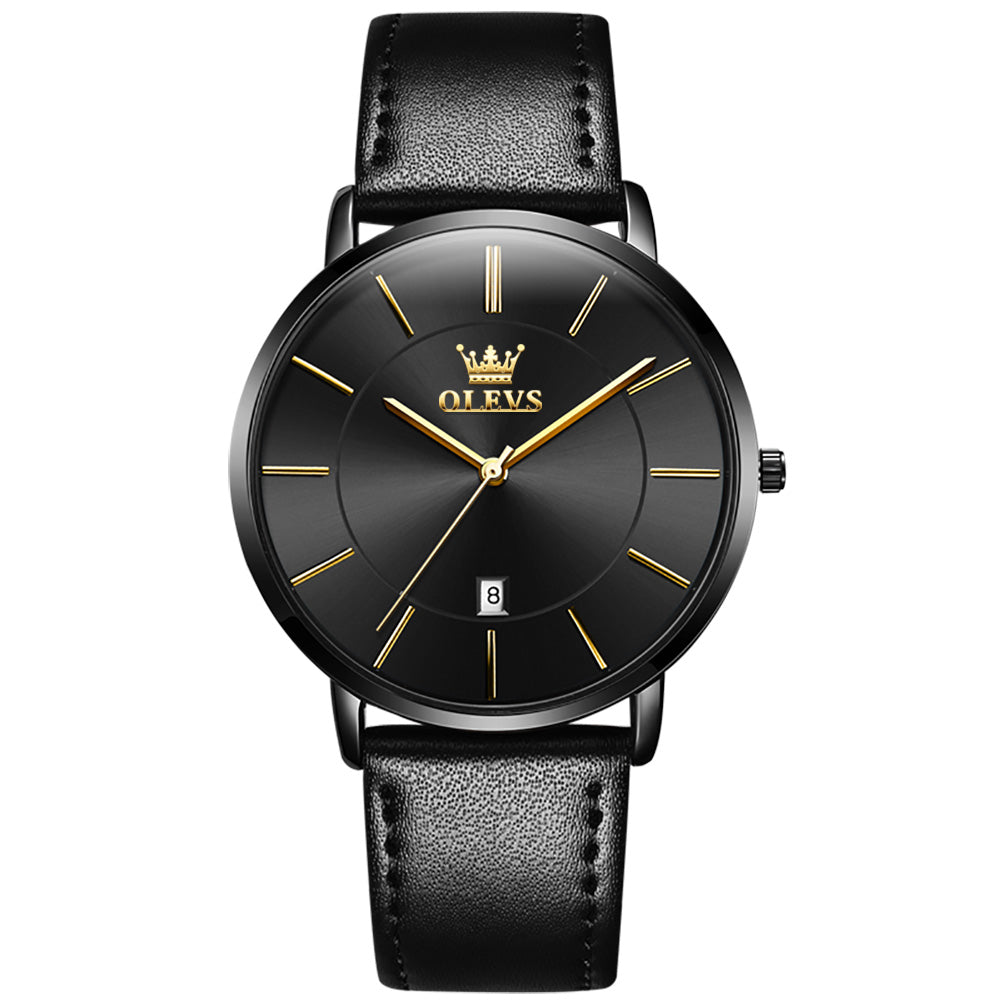 OLEVS  5869 Watches for Men Minimalist Ultra Thin Fashion Casual Analog Quartz Date Watch Waterproof Slim Simple Big Face Dress Mens Wrist Watches with Retro Leather Band for Men Reloj para Hombre
