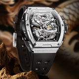 OLEVS 6021 Automatic Men's Watches Skeleton Dragon Mechanical Self-Winding Fashion Business Dress Stainless Steel Waterproof Luminous Wrist Watches for Men Gold Rose