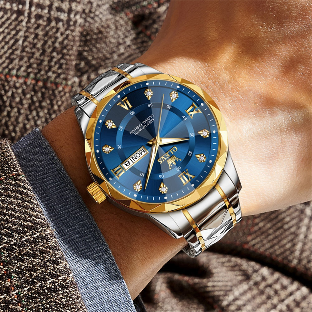 Two Tone Strap-Blue Dial Gold Trim