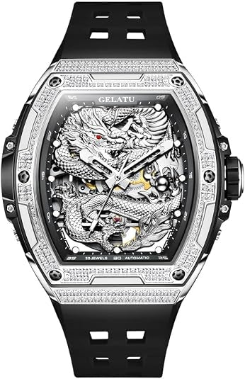 OLEVS Automatic Watch for Men 44MM Large Dial Self-Winding Diamond Waterproof Stainless Steel Wrist Watches Tourbillon Skeleton Mechanical