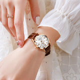 Brown Strap-White Dial Rose gold Trim