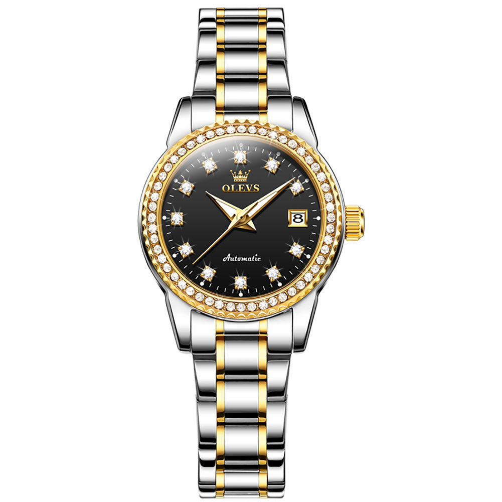 Two Tone Strap-Black Dial Gold Trim