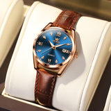 Brown Strap-Blue Dial Rose gold Trim