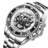 OLEVS 6715 Automatic Watches for Men Skeleton Self Winding Mechanical Fashion Dress Chronograph Moon Phase Stainless Steel Waterproof Luminous Mens Wrist Watches Gift Reloj Para Hombre