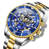 OLEVS 6715 Automatic Watches for Men Skeleton Self Winding Mechanical Fashion Dress Chronograph Moon Phase Stainless Steel Waterproof Luminous Mens Wrist Watches Gift Reloj Para Hombre