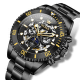 OLEVS 6715 Automatic Watches for Men Skeleton Self Winding Mechanical Fashion Dress Chronograph Moon Phase Stainless Steel Waterproof Luminous Mens Wrist Watches Gift Reloj Para Hombre