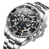 OLEVS 6715 Automatic Watches for Men Skeleton Self Winding Mechanical Fashion Dress Chronograph Moon Phase Stainless Steel Waterproof Luminous Mens Wrist Watches Gift Reloj Para Hombre