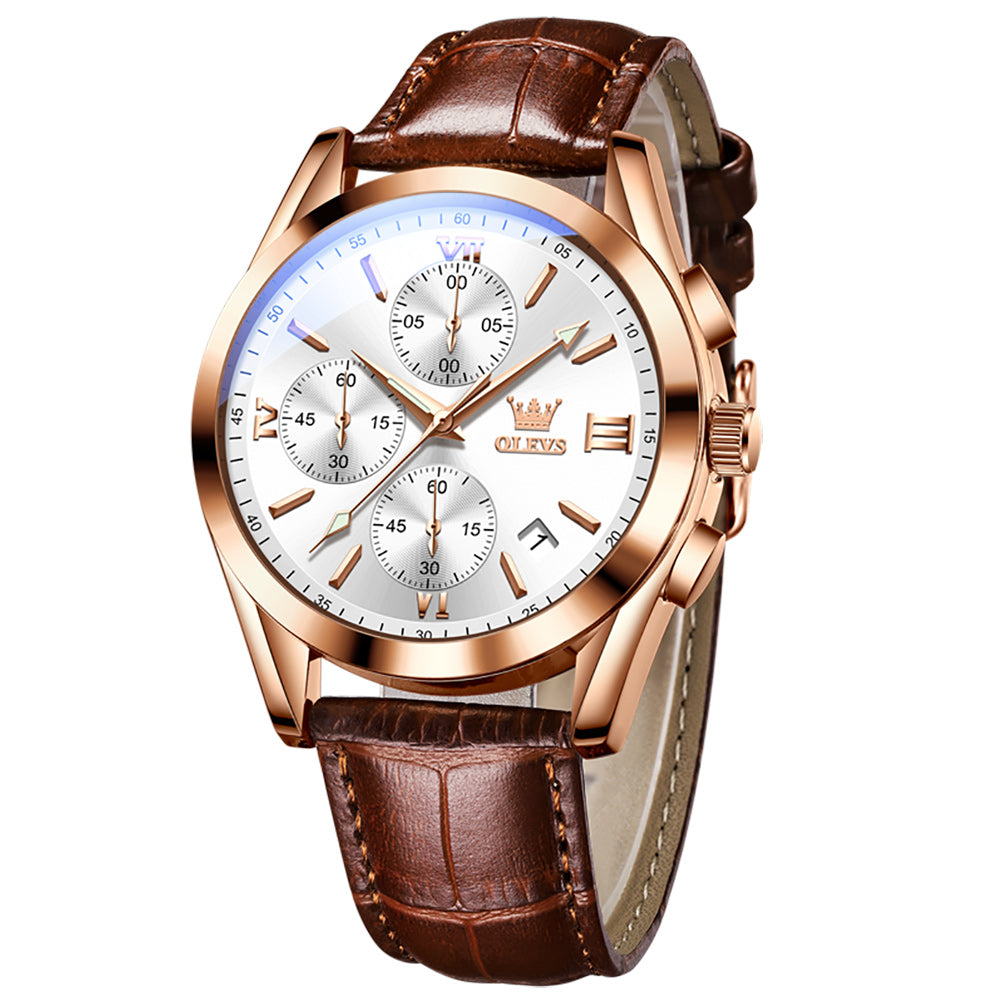 Brown Strap-White Dial Rose Trim