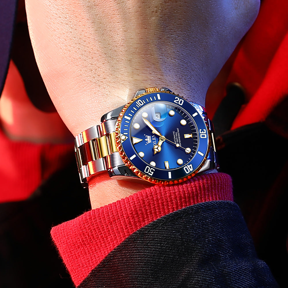 Two Tone Strap-Blue Dial Gold Trim