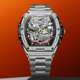 OLEVS 6021 Automatic Men's Watches Skeleton Dragon Mechanical Self-Winding Fashion Business Dress Stainless Steel Waterproof Luminous Wrist Watches for Men Gold Rose