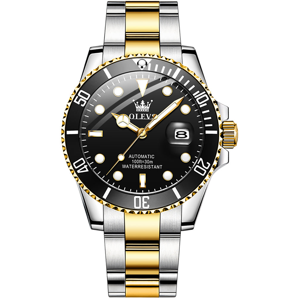 Two Tone Strap-Black Dial Gold Trim