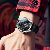 OLEVS Watches for Men 3609 Business Dress Analog Quartz Chronograph Casual PU Leather Waterproof Moon Phase Luminous Date Luxury Mens Wrist Watches Reloj Para Hombre