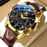 OLEVS Watches for Men 3609 Business Dress Analog Quartz Chronograph Casual PU Leather Waterproof Moon Phase Luminous Date Luxury Mens Wrist Watches Reloj Para Hombre
