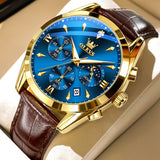 OLEVS Watches for Men 3609 Business Dress Analog Quartz Chronograph Casual PU Leather Waterproof Moon Phase Luminous Date Luxury Mens Wrist Watches Reloj Para Hombre
