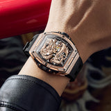 OLEVS 6021 Automatic Men's Watches Skeleton Dragon Mechanical Self-Winding Fashion Business Dress Stainless Steel Waterproof Luminous Wrist Watches for Men Gold Rose