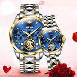 OLEVS 3186+3202 Couple Pair Watches Set Automatic Mechanical Self Winding Dress Matching Watch for His and Hers Valentines Day Gifts