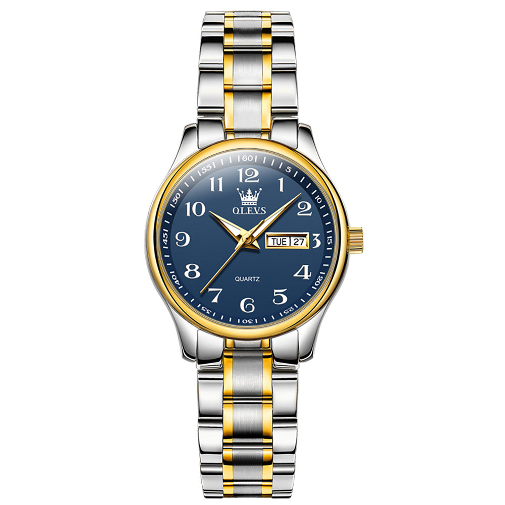 Two Tone Strap-Blue Dial Gold Trim