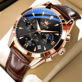 OLEVS Watches for Men 3609 Business Dress Analog Quartz Chronograph Casual PU Leather Waterproof Moon Phase Luminous Date Luxury Mens Wrist Watches Reloj Para Hombre