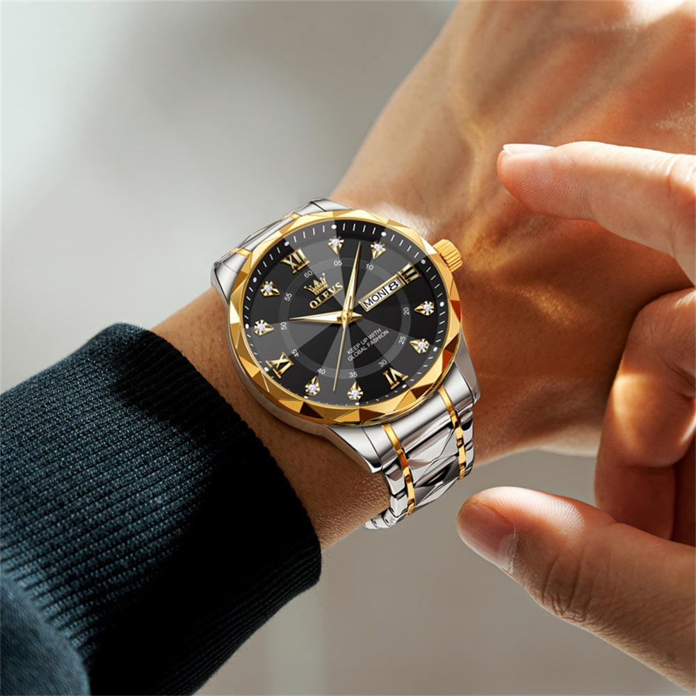 Two Tone Strap-Black Dial Gold Trim