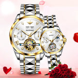 OLEVS 3186+3202 Couple Pair Watches Set Automatic Mechanical Self Winding Dress Matching Watch for His and Hers Valentines Day Gifts