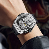 OLEVS 6021 Automatic Men's Watches Skeleton Dragon Mechanical Self-Winding Fashion Business Dress Stainless Steel Waterproof Luminous Wrist Watches for Men Gold Rose