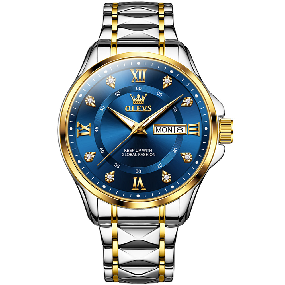 Two Tone Strap-Blue Dial Gold Trim