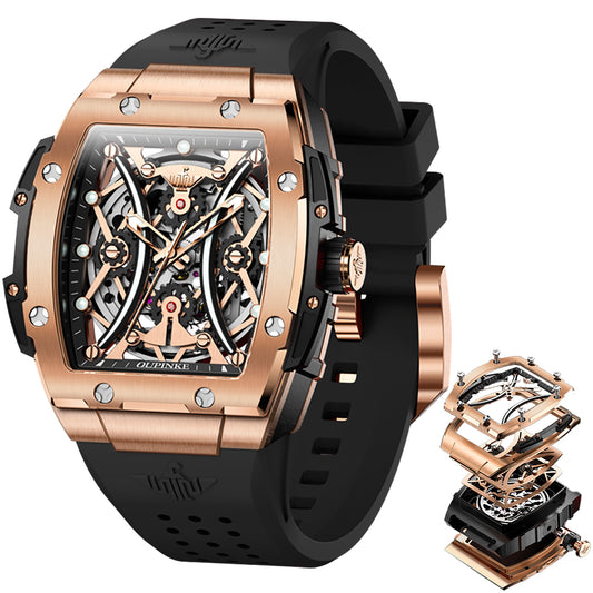 OLEVS 3215 Square Watches for Men Mechanical Luxury Dress Skeleton Automatic Men Watches Waterproof Luminous Watch Male