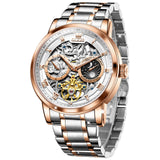 OLEVS 6670 Men Automatic Watch Diamond Skeleton Mechanical Luxury Self Winding Moon Phase Calendar Waterproof Wrist Watch for Men