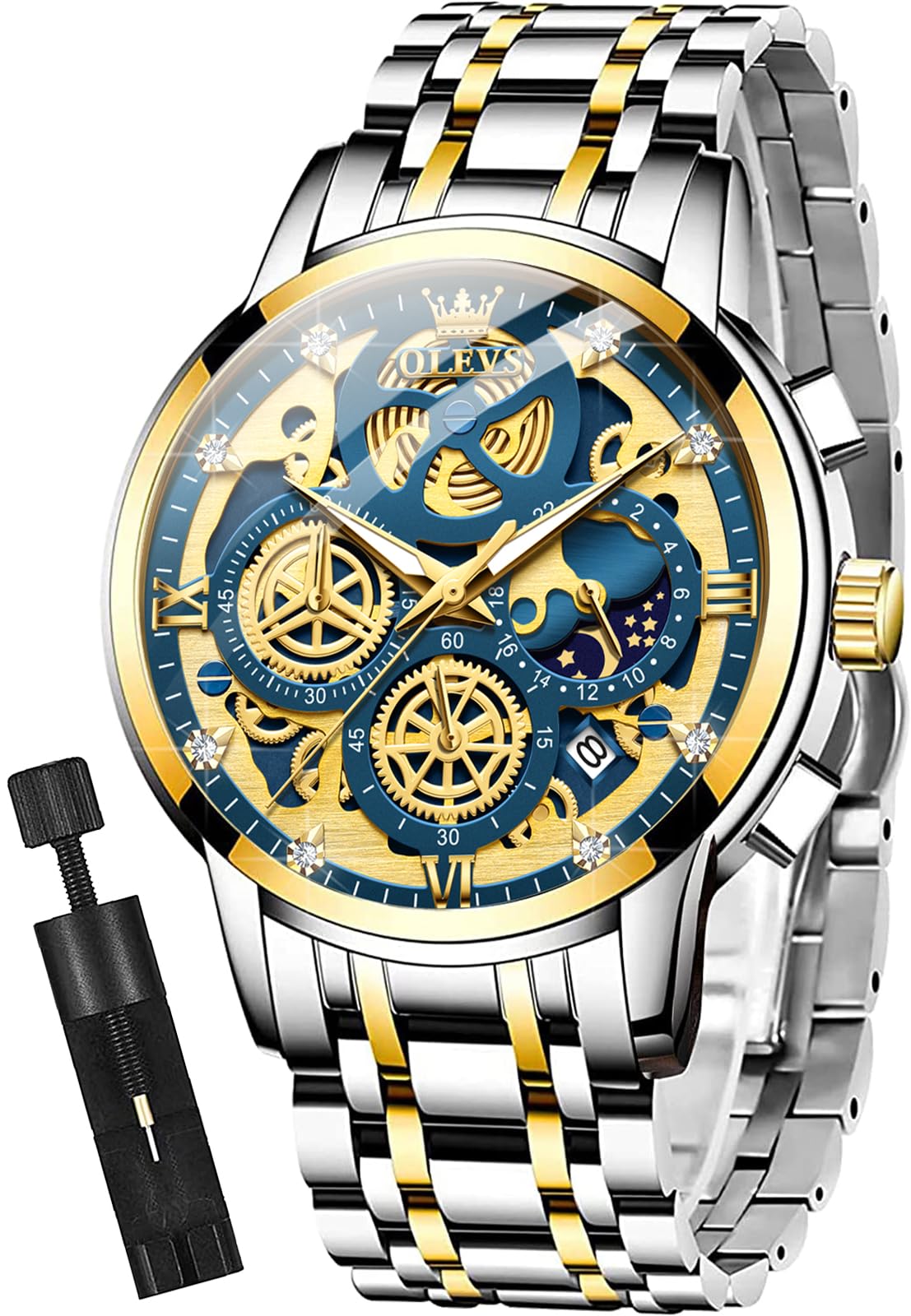 OLEVS 9947 Mens Watch Chronograph Luxury Diamond Dress Business Analog Quartz Wrist Watches Stainless Steel Waterproof Luminous