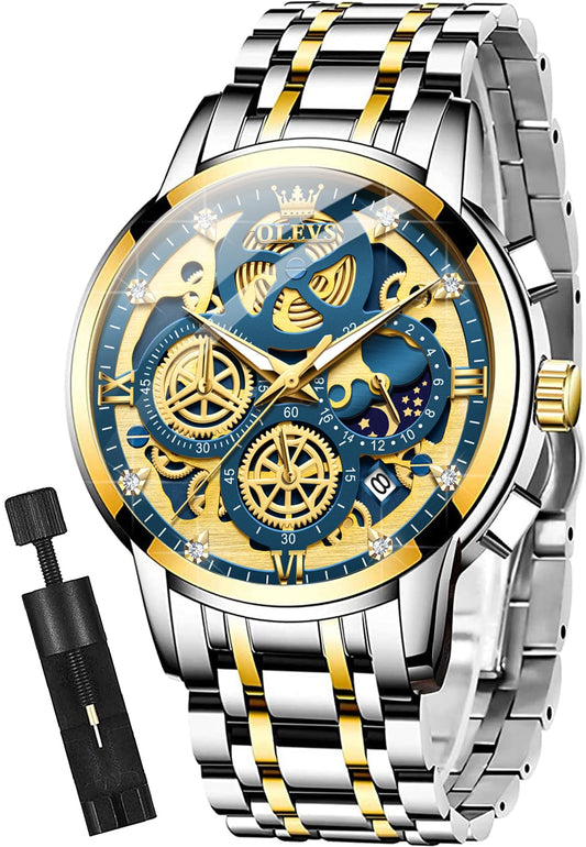 OLEVS 9947 Mens Watch Chronograph Luxury Diamond Dress Business Analog Quartz Wrist Watches Stainless Steel Waterproof Luminous