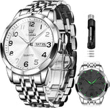 OLEVS 9970 Watches for men  Business Dress Luxury Casual Analog Quartz Stainless Steel Waterproof Luminous Date Men Wrist Watches reloj para hombre  Blue Dial