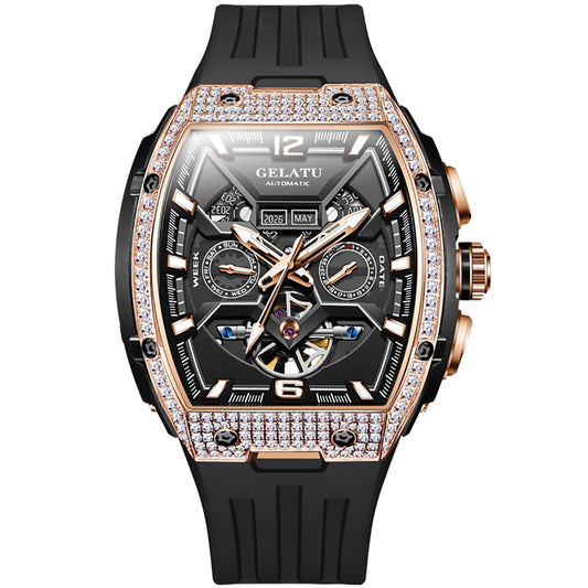 OLEVS GELATU 6016 Men's Automatic Mechanical Watch Multi-Function Diamond Skeleton Dial Luxury Sapphire Crystal 50M Waterproof Wristwatch